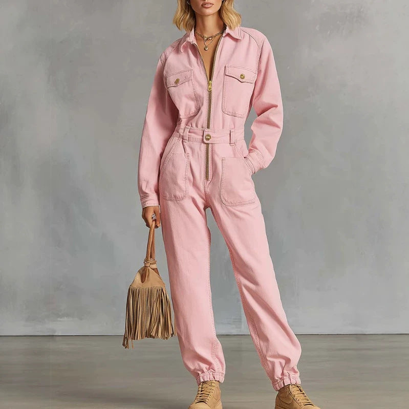Retro Western Zip-Up Jumpsuit