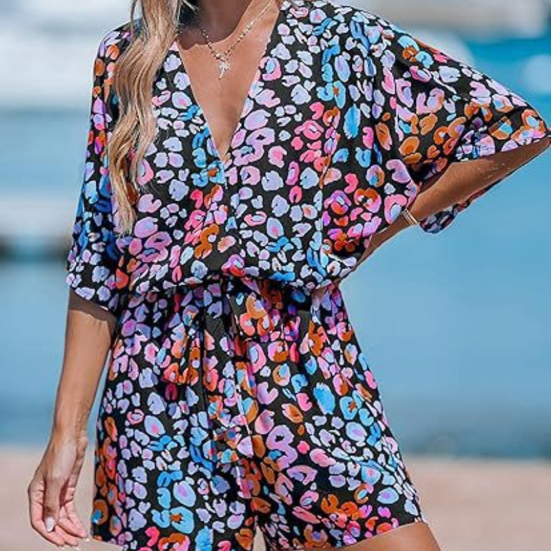 Women's V-Neck Lace-Up Batwing Jumpsuit