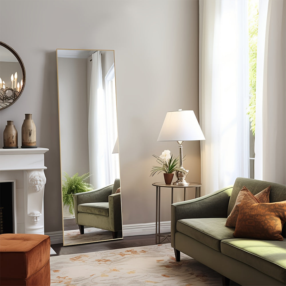 Full-length floor mirror with aluminum frame for bedroom or living room