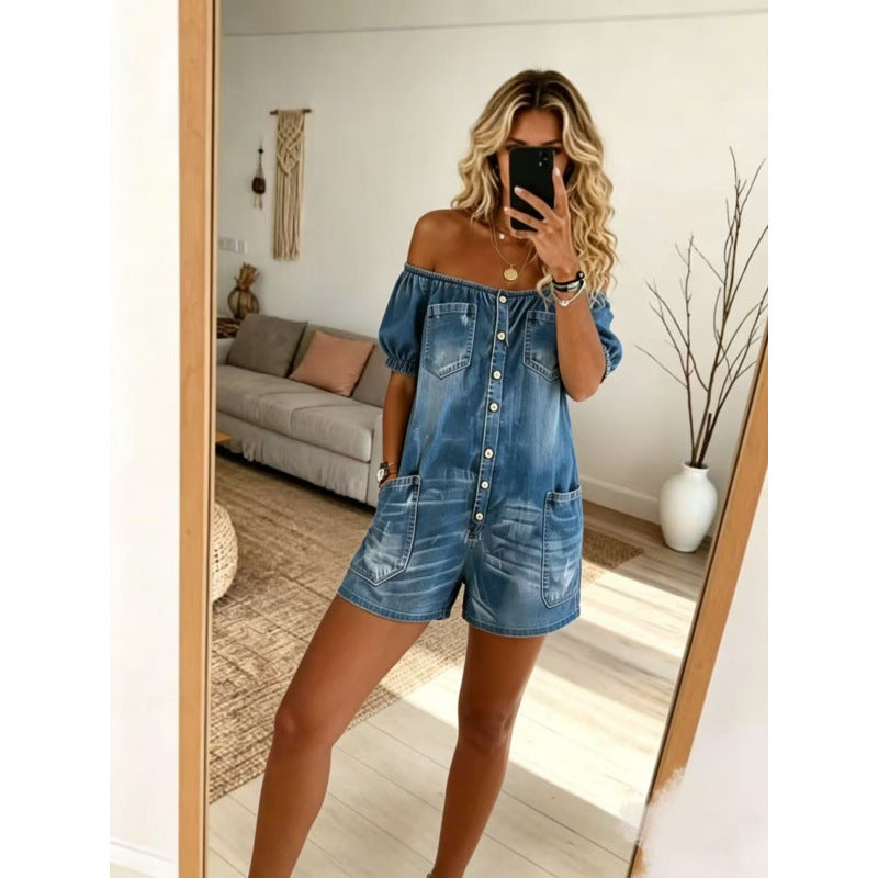 Women's Loose-Fit Vintage Denim Jumpsuit
