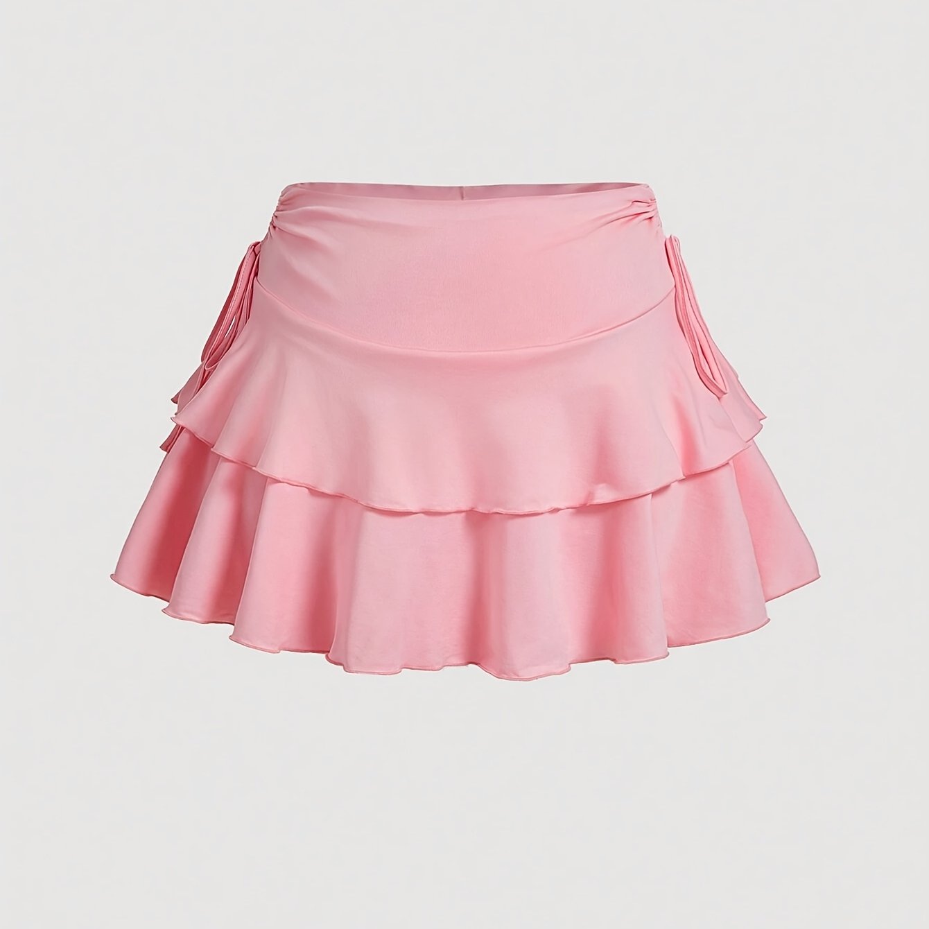 Women's Plus Size Side Drawstring Tiered Skirt with Multi-Hem
