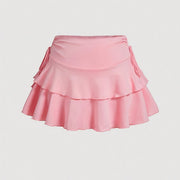 Women's Plus Size Side Drawstring Tiered Skirt with Multi-Hem