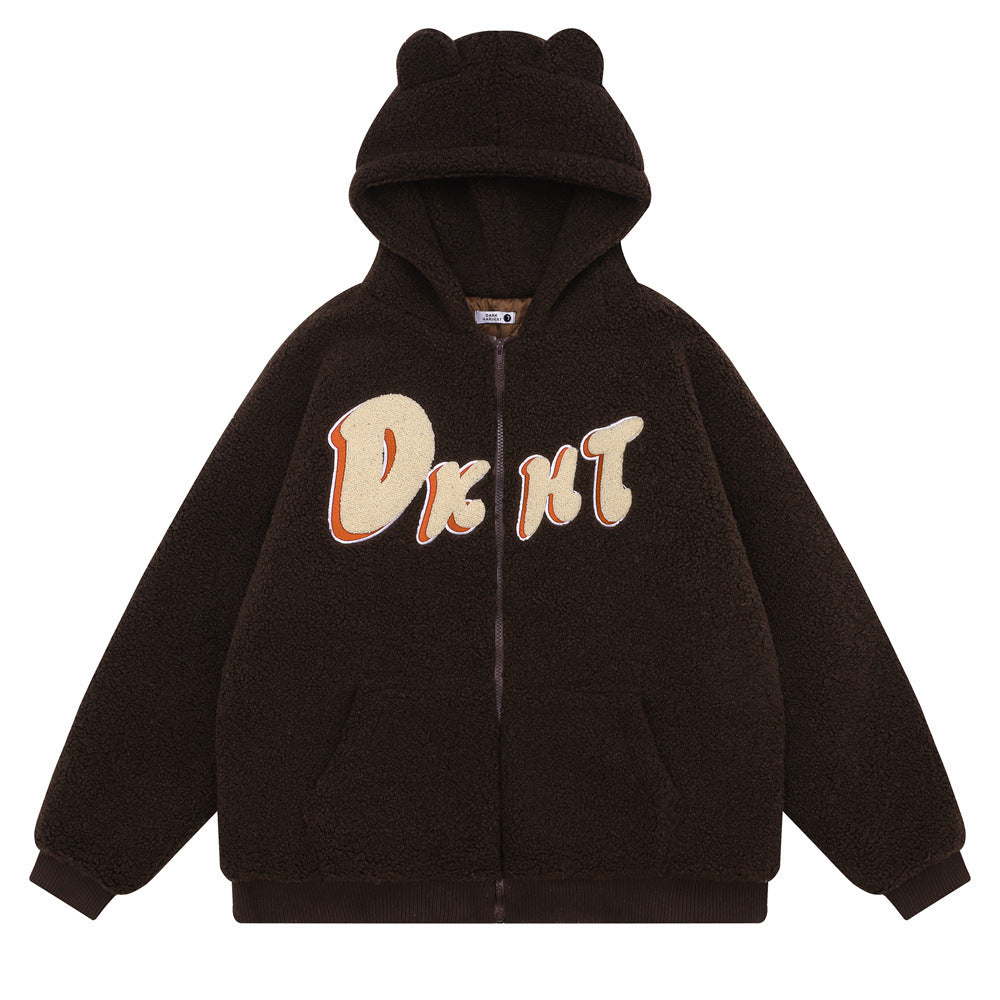 Teddy Bear Ear Hooded Lamb Wool Winter Coat