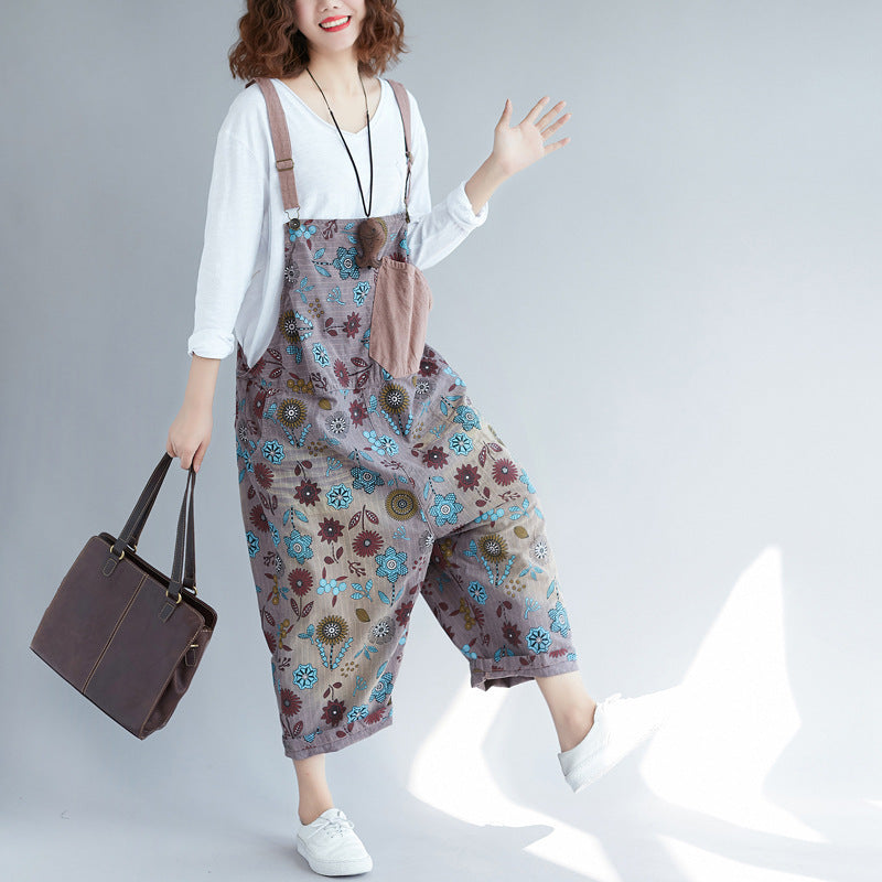 Vintage Washed Japanese Suspender Pants for Women