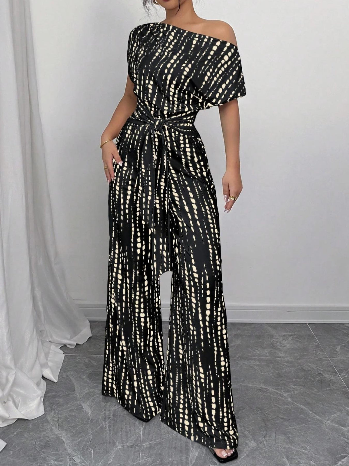 Butterfly-sleeve Jumpsuit With Wide Legs Womens