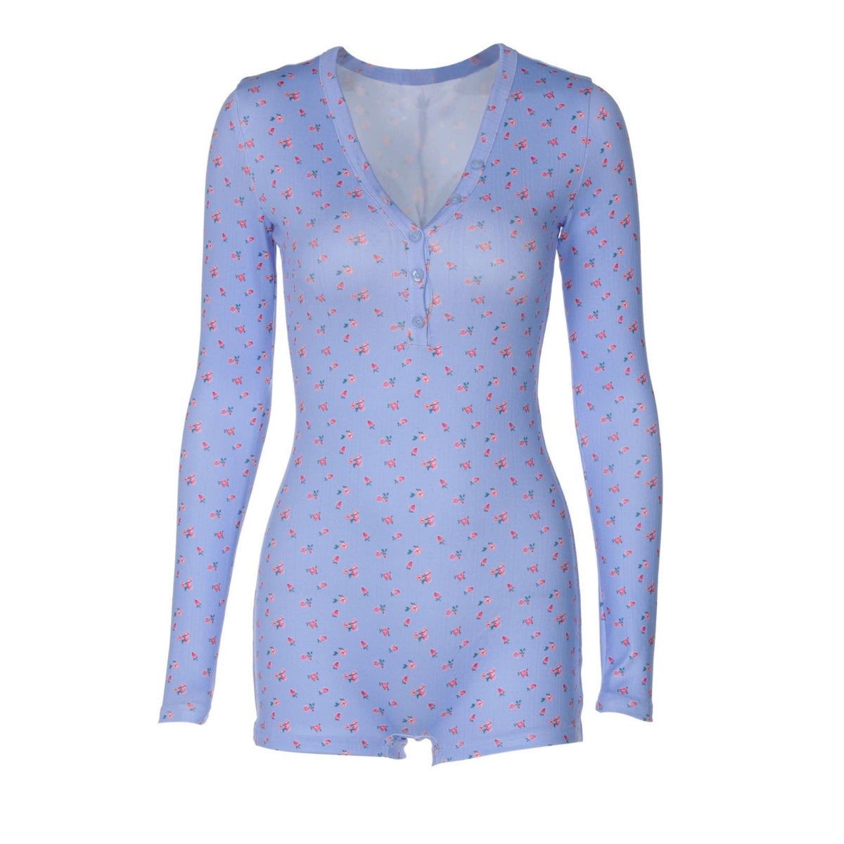 Floral Print Long-Sleeve Button-Front Jumpsuit