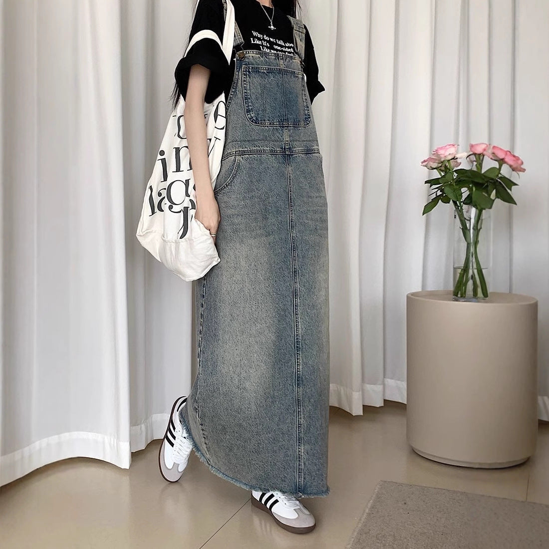 Retro Denim Slip Dress Casual Sleeveless Long Strap Dress
