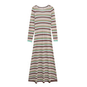 Womens Metallic Stripe Long-sleeve Dress