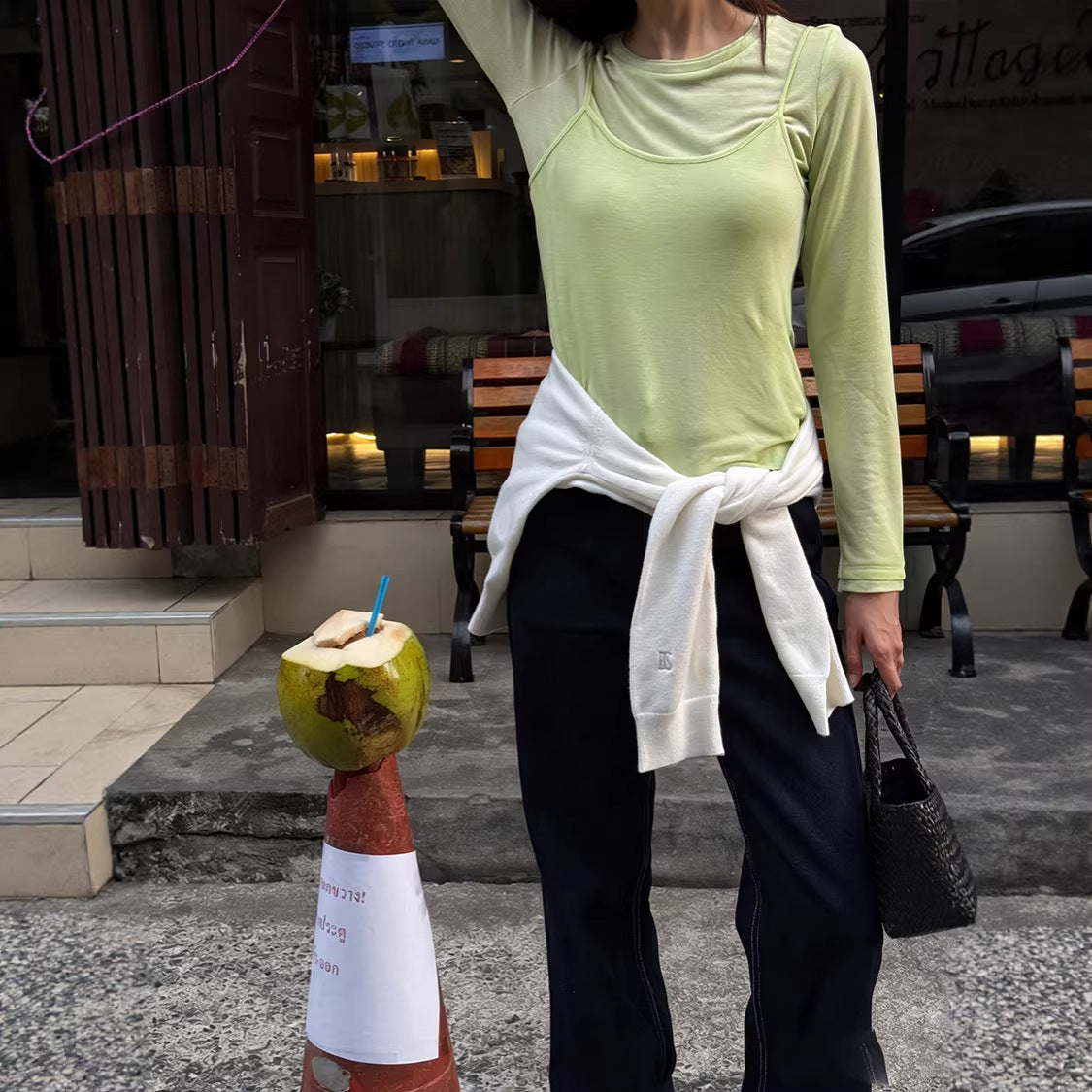 Spring V‑Neck Camisole & Crew‑Neck Tee Set – Slim Fit Two‑Piece Outfit