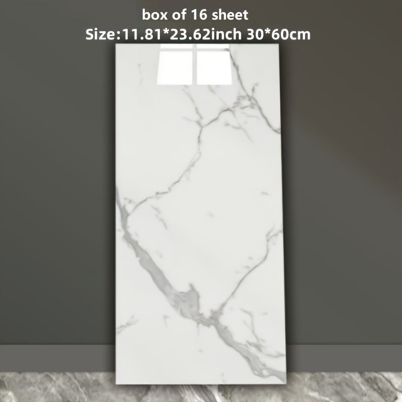 16-Pack Contemporary Marble Pattern Vinyl Wall Stickers, Glossy Self-Adhesive Detachable Tile Decals, Waterproof and Oil-Proof for Living Room, Bedroom, Kitchen, Bathroom and Lounge Decor