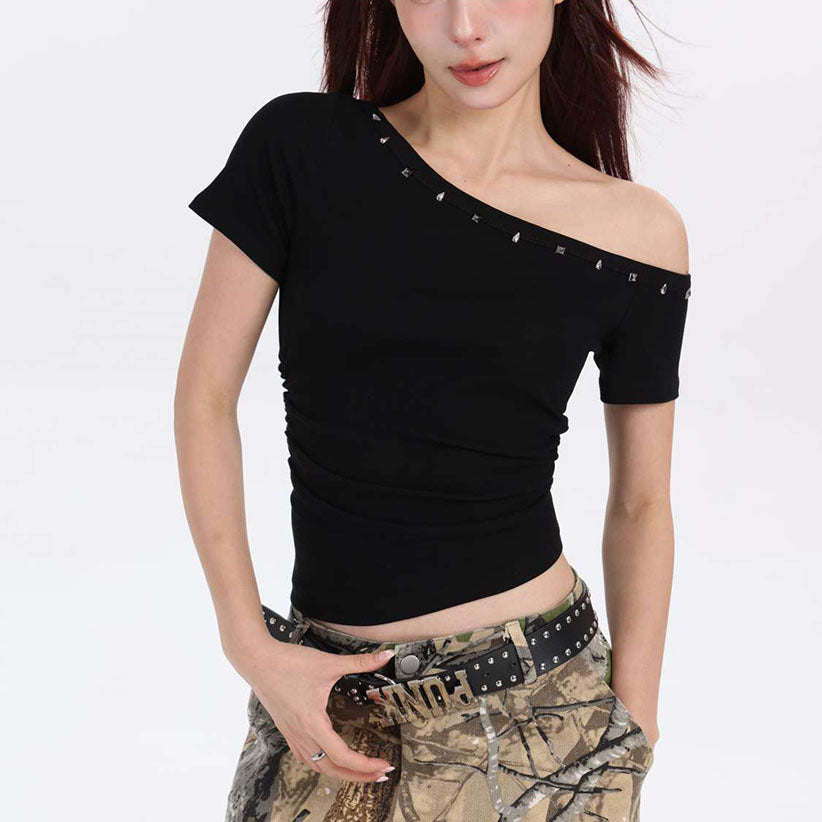 Slim-Fit Off-Shoulder Top – Short Sleeve, Asymmetrical Design