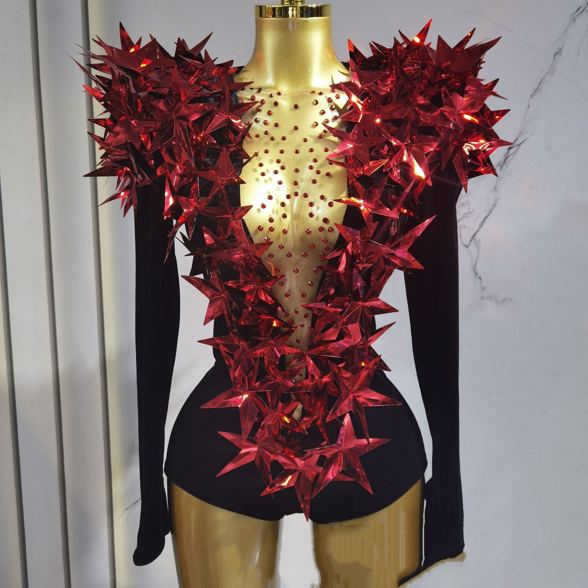 Golden Star Padded Shoulder Jumpsuit Statement Stage Outfit