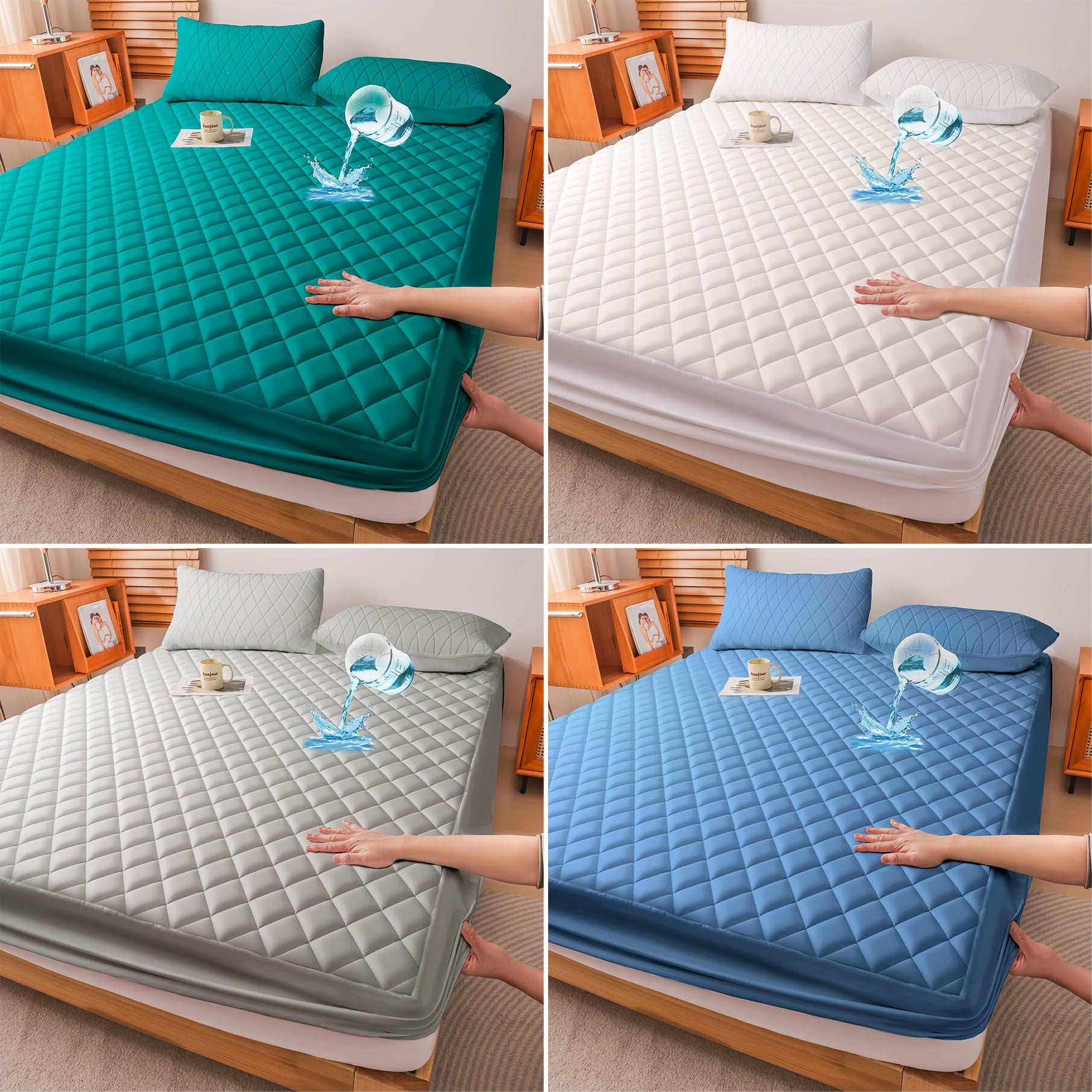 Waterproof Mattress Protector Quilted Thickened Comfortable Bedspread Layer with Deep Pocket Design, Warm Breathable Bedding for Bedroom Guest Room Hotel, Great for Holiday Gifts Black Friday And C...