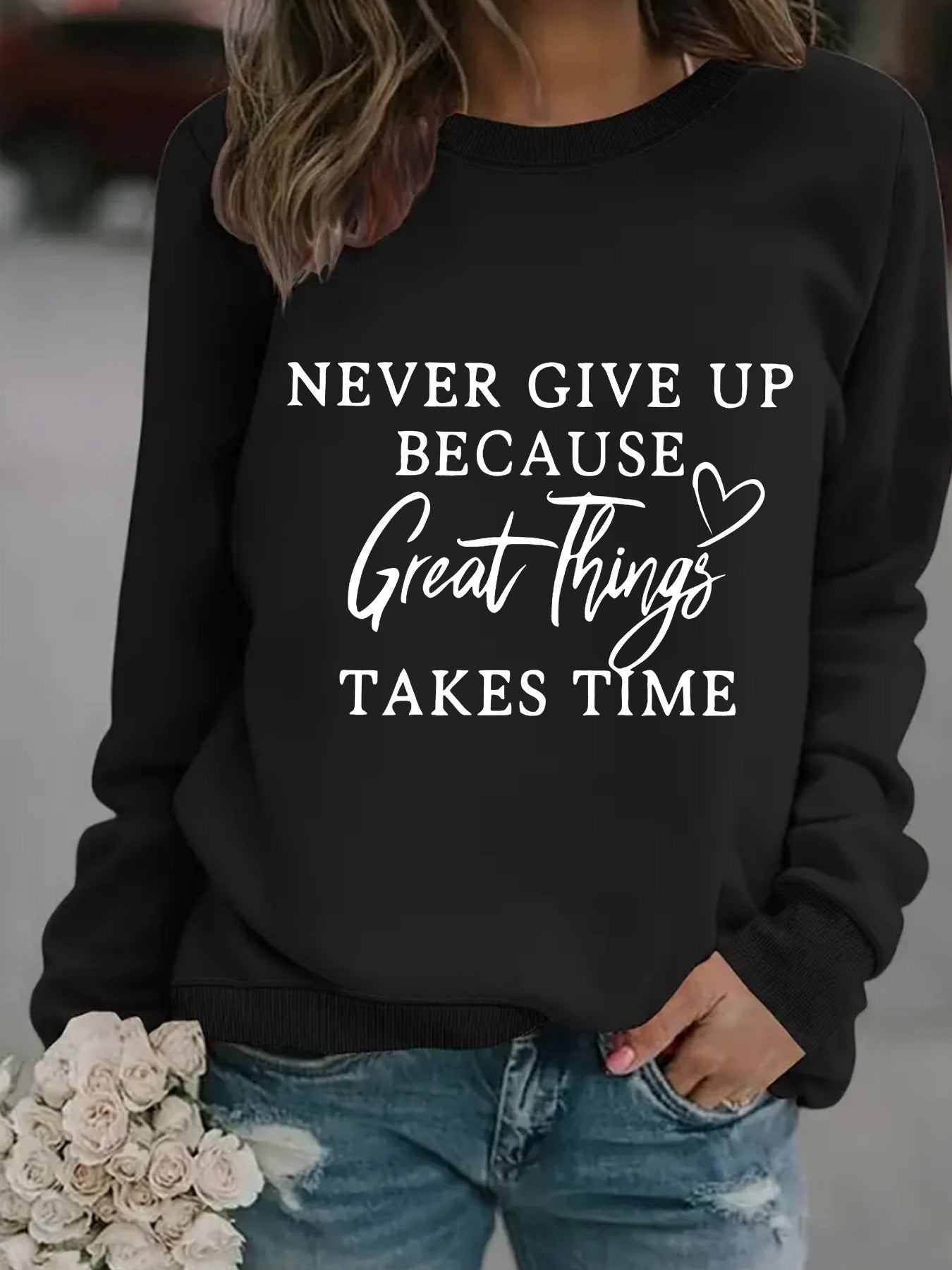 Chic Round Neck Print Long Sleeve Casual Sweatshirt