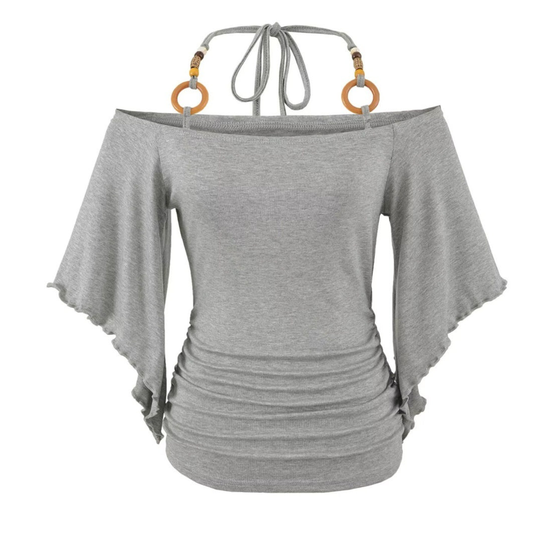 Retro Off-Shoulder Beaded Halter Top – Slim Fit, Casual Street Style