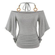 Retro Off-Shoulder Beaded Halter Top – Slim Fit, Casual Street Style