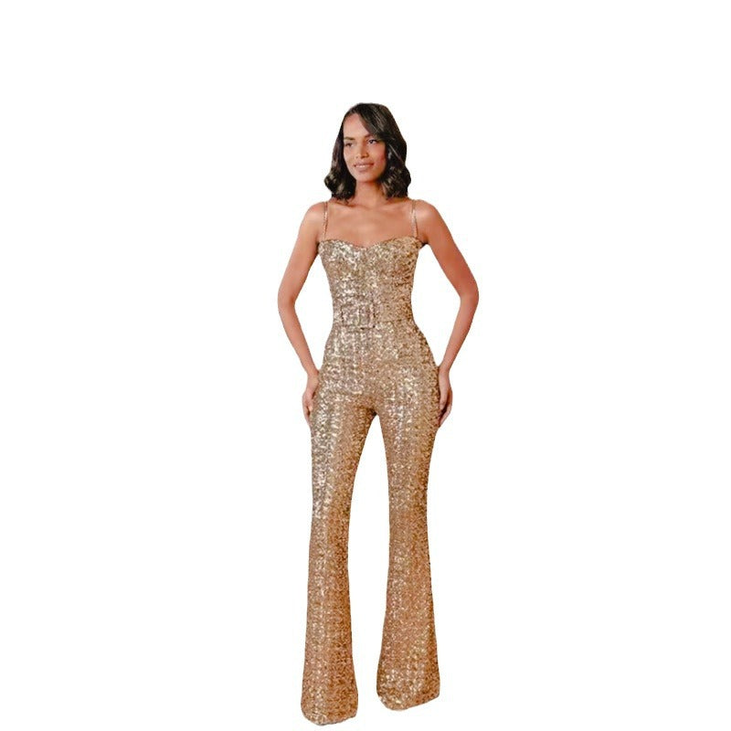 Women's Sequin Off-Shoulder Casual Jumpsuit