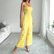 Yellow Sheer Tube Top & Straight-Leg Pants Set
