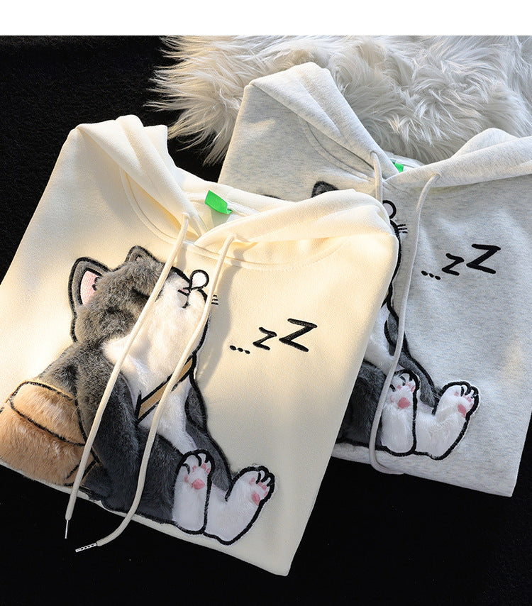 Cozy Flocked Ragdoll Couple's Hooded Sweater Jacket