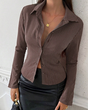 Women's Striped Button-Down Long Sleeve Casual Shirt