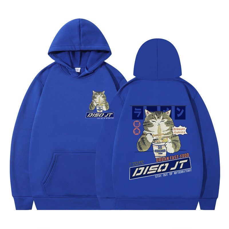 Cozy Cat Print Hooded Sweatshirt for Women