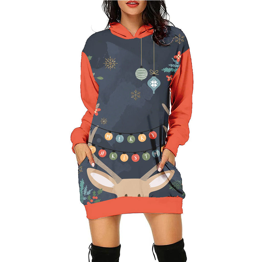 Festive Christmas Print Casual Holiday Sweater Dress