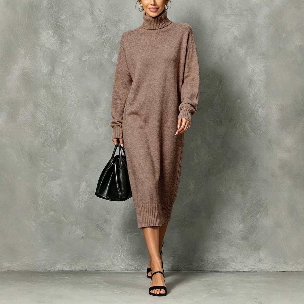 Casual and Comfortable Turtleneck Sweater Dress