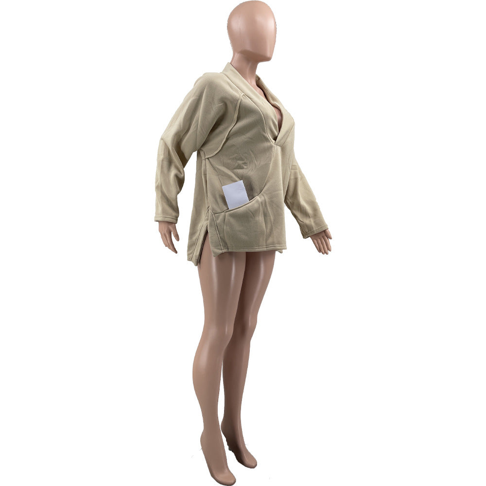 Casual Deep V-Neck Loose Pocket Sweatshirt for Women