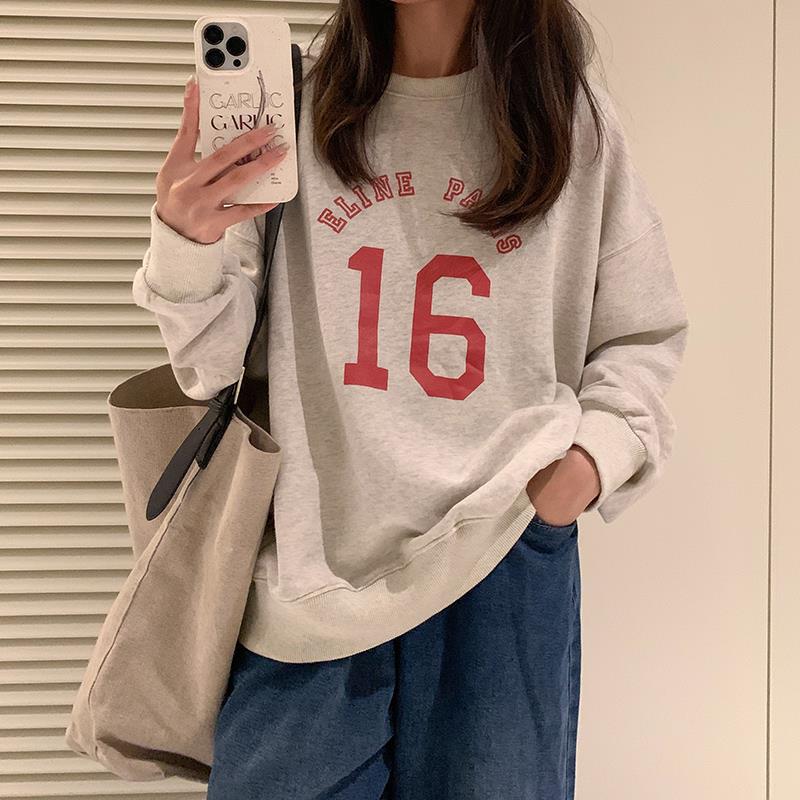 Oversized Letter Print Long Sleeve Women's Pullover Sweater