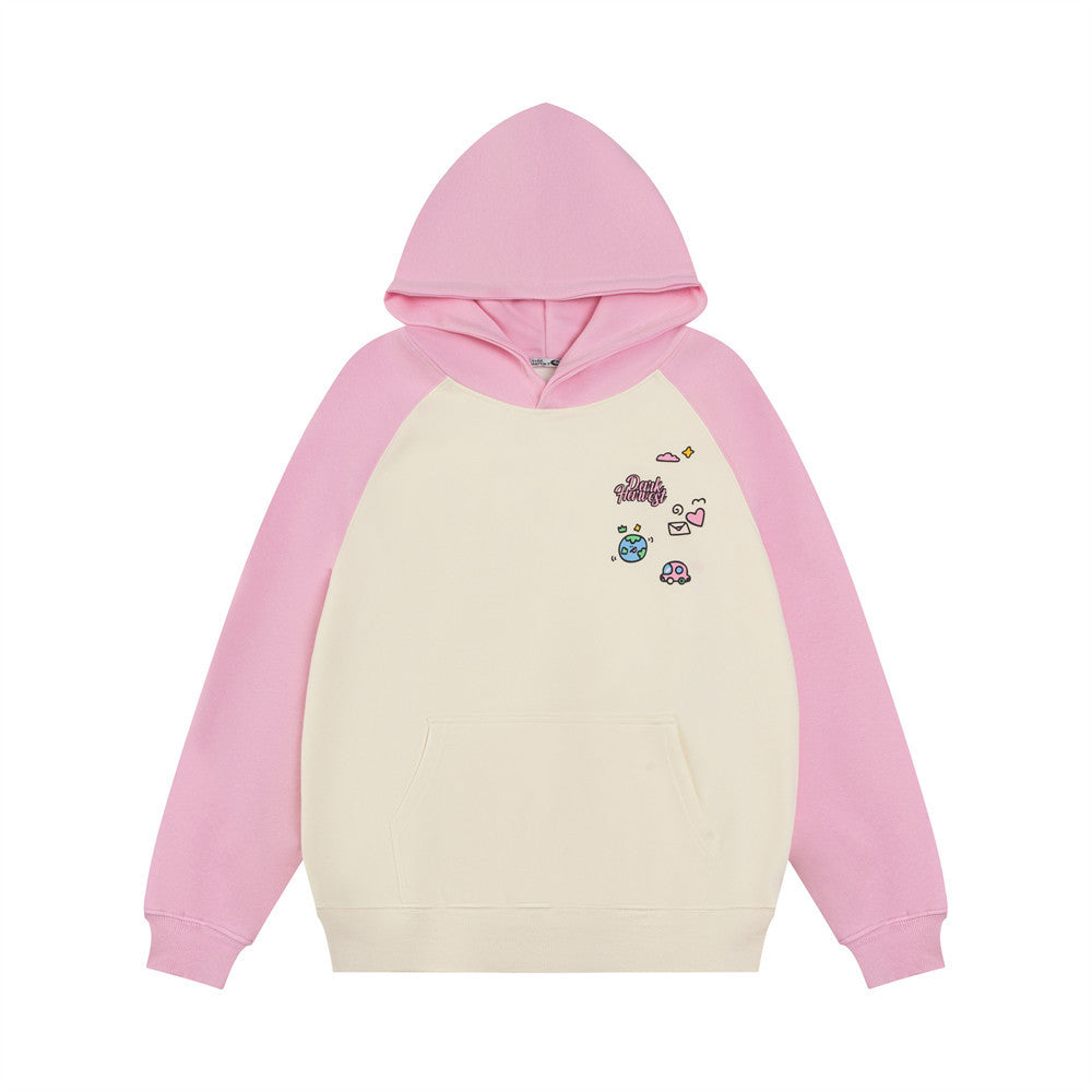 Cute Cartoon Print Loose Hooded Sweatshirt