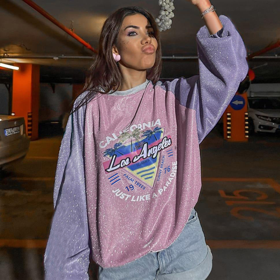 Women's Colorblock Long-Sleeve Printed Pullover Top