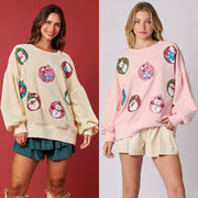 Festive Sequin Christmas Sweatshirt Holiday Pullover