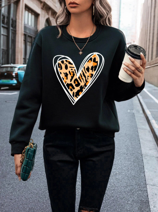 Plus Size Heart Leopard Print Chenille Sweater