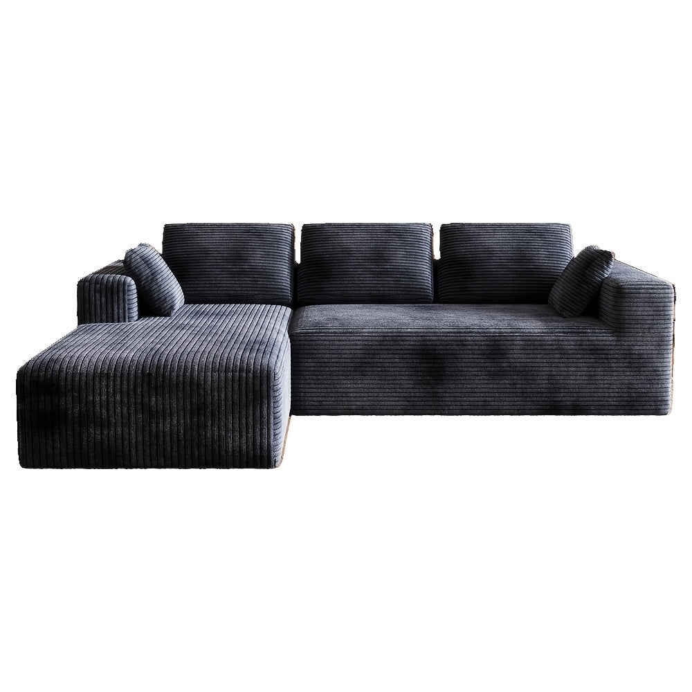 Extra Large L-Shaped Sofa with Right‑Side Chaise – Minimalist Compressed Frame, Plush Corduroy Upholstery