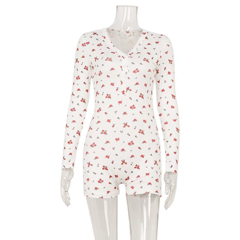 Floral Print Long-Sleeve Casual Jumpsuit