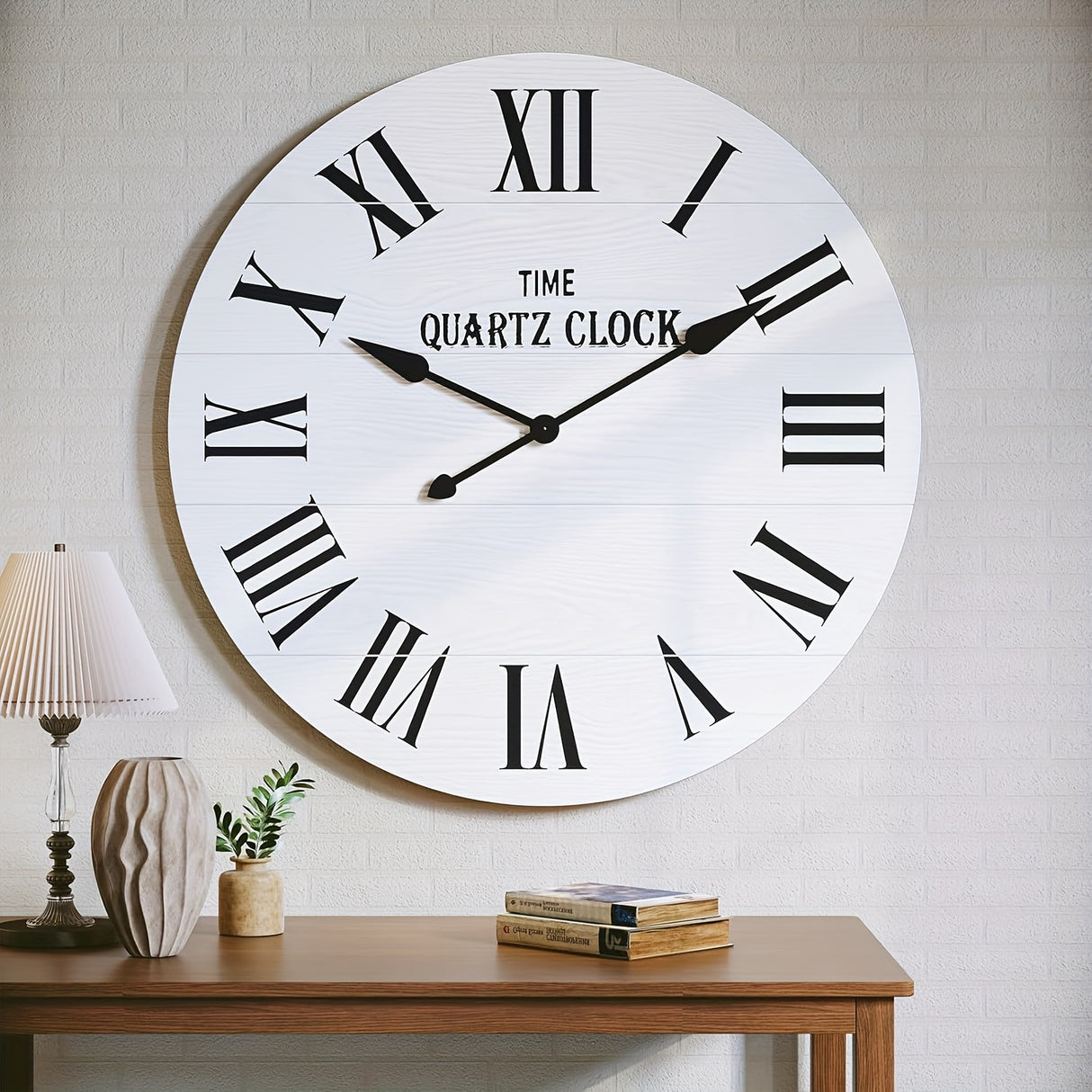 [Large Roman Numeral Wall Clock] 35.5" Large Shiplap Wall Clock with Roman Numerals | Nearly Non-Ticking Round Clock for Living Room, Office, Bedroom, Entrance Decor