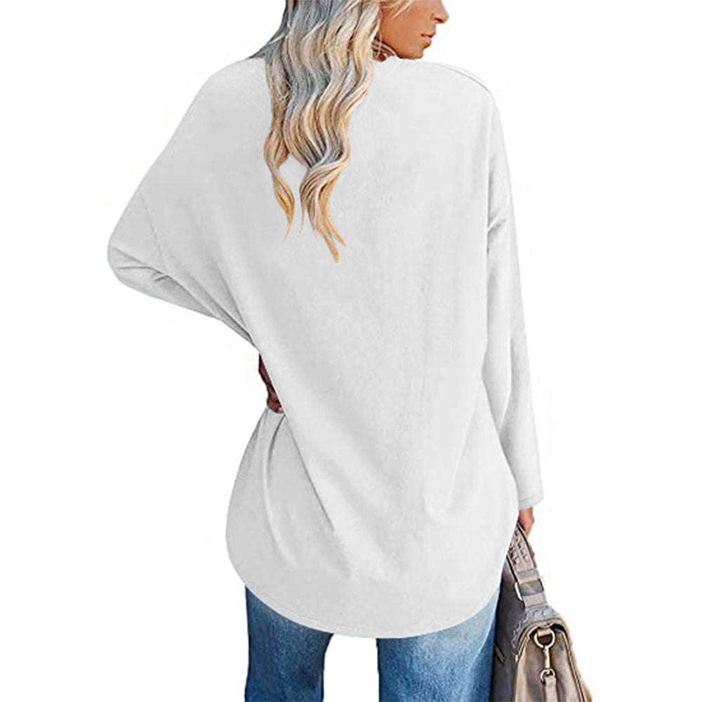 Oversized V-Neck Drop-Shoulder Casual Cotton T-Shirt