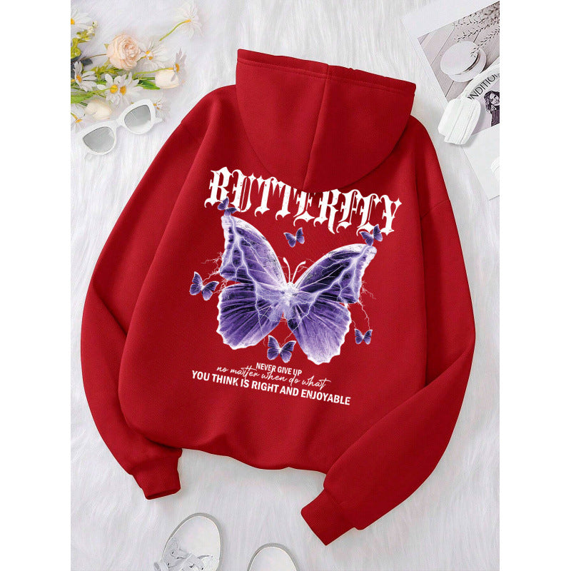 Women's Purple Butterfly Print Sports Hoodie Sweatshirt