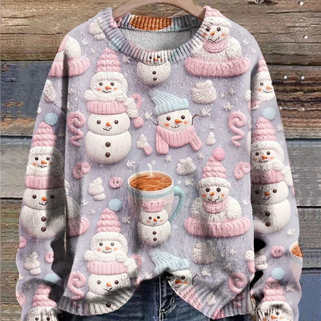 Women's Plus Size Printed Round Neck Casual Sweater