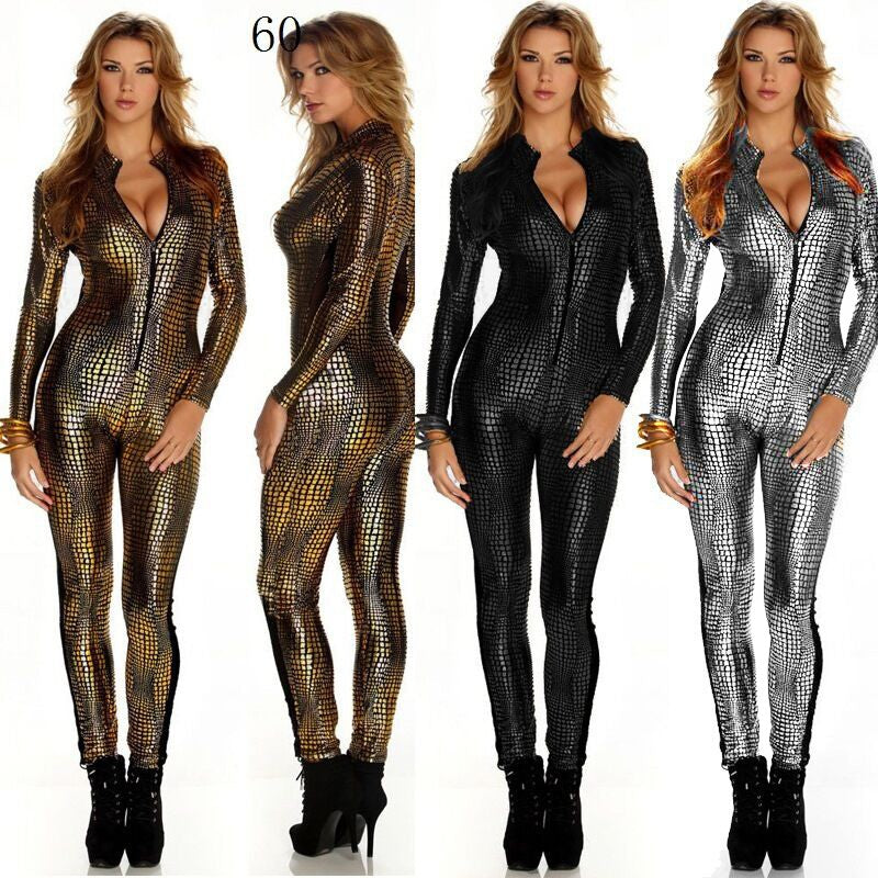 Women's Faux Leather Snake Print Club Jumpsuit
