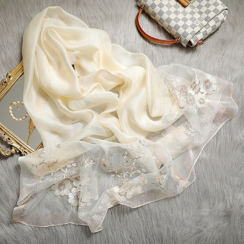 Elegant Silk Embroidered Scarf for Women