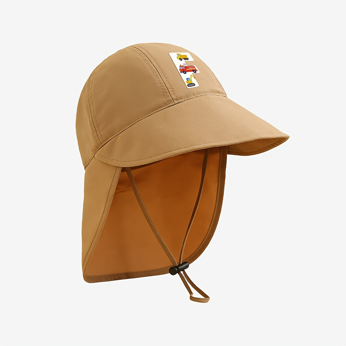 Kids' Construction Vehicle 26‑Letter Print Sun Hat with Neck Flap and Adjustable Chin Strap – Breathable, 5‑11 Years