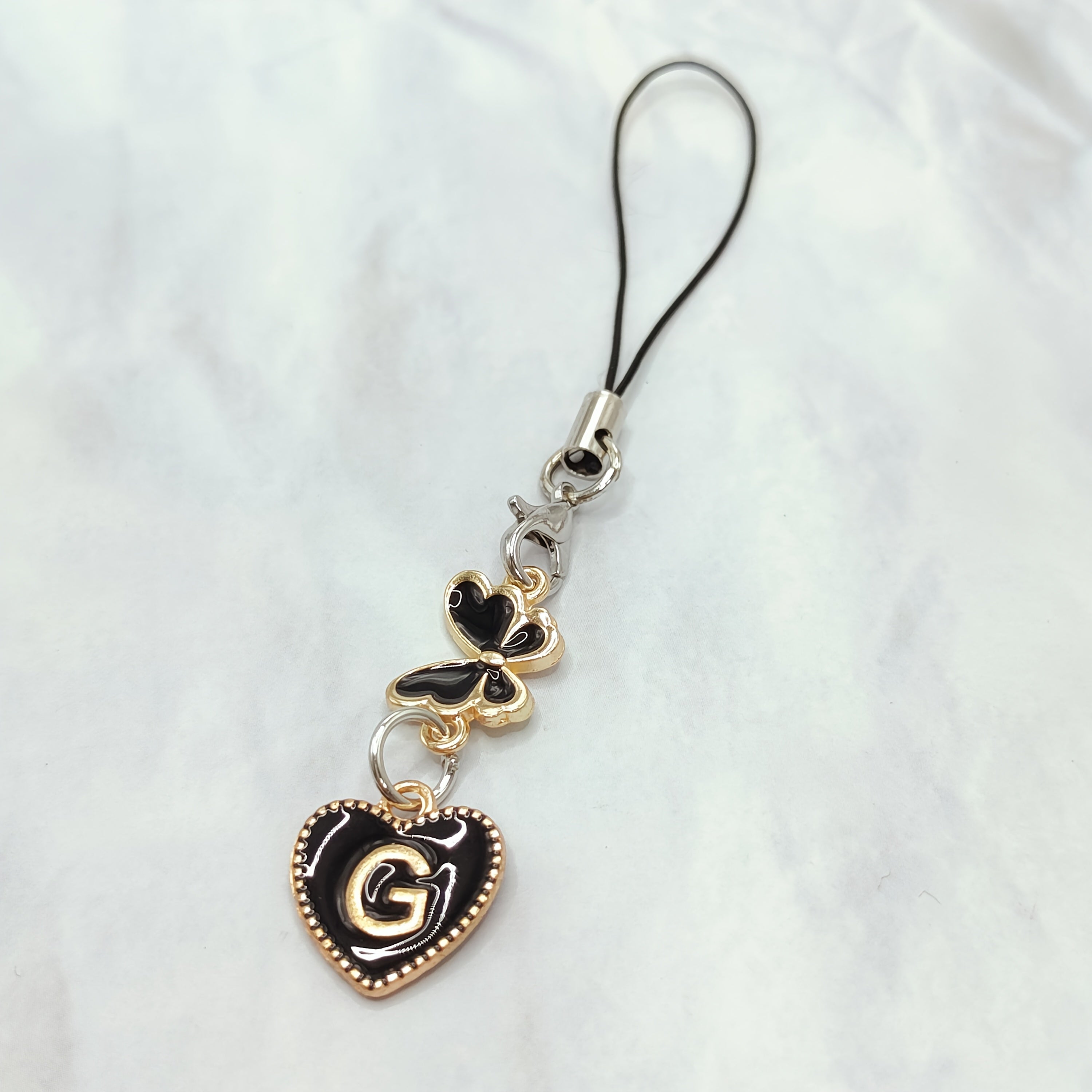 Black Letter A‑Z and Butterfly Phone Charm – Durable Aluminum Alloy
