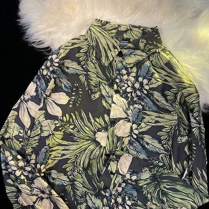 Men's Retro Hong Kong Style Printed Long Sleeve Shirt