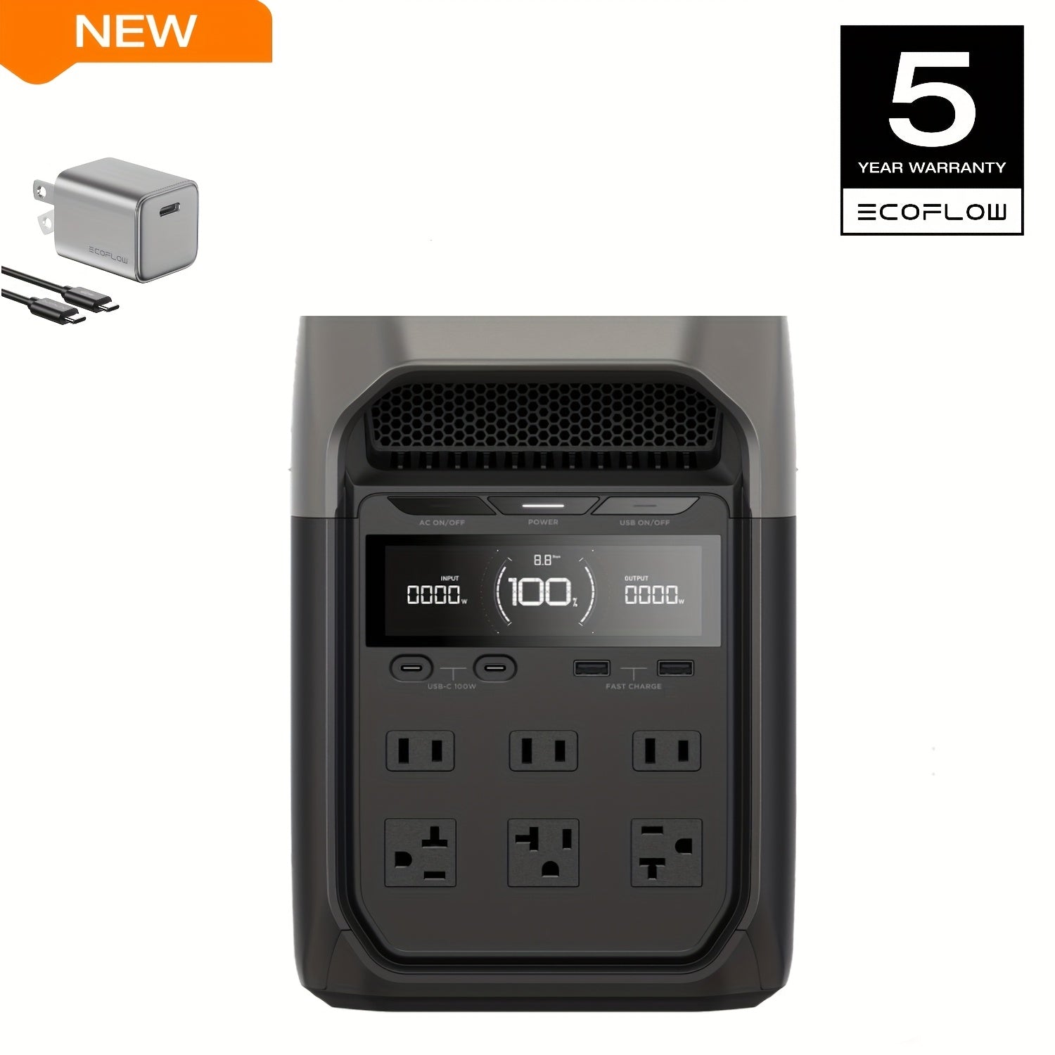 ECOFLOW 20W GaN Charger with DELTA 3 Portable Power Station, Full Charge in 56 Minutes, 1024Wh LiFePO4 Battery, Durable & Reliable for Up to 10 Years, Solar Generator for Home Backup or Outdoor Use