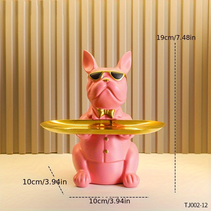 [Cute French Bulldog] Cute 1pc French Bulldog Resin Statue with Tray | Ideal for Keys, Home Decor, and More - Perfect for Living Room, Bedroom, Office, Ideal Father's Day Gift