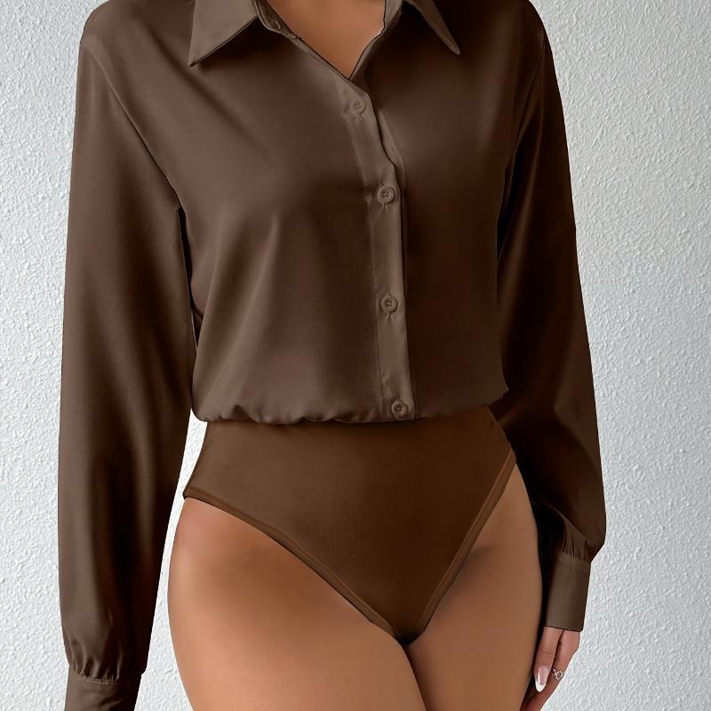 Elegant Button-Front Long Sleeve Solid Jumpsuit