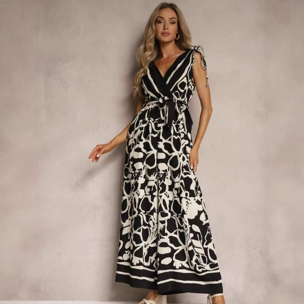 Chic V-Neck Printed Sleeveless Jumpsuit for Women