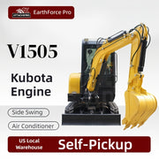 Self-Pickup, Heavy-Duty 3.5 Ton Mini Excavator, with 25 HP Diesel KubotaEngine, Crawler Hydraulic Digger, Professional Excavator with Premium Cab, Air Conditioner, Pilot Controls Side Swing Boom Telescopic Trench Digger for Farm, Construction