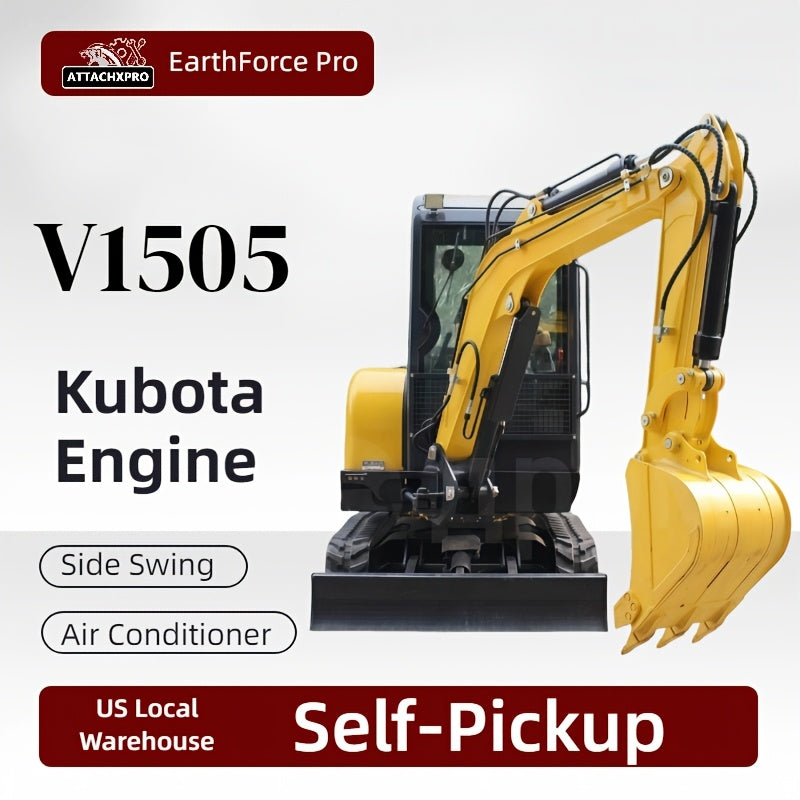 Self-Pickup, Heavy-Duty 3.5 Ton Mini Excavator, with 25 HP Diesel KubotaEngine, Crawler Hydraulic Digger, Professional Excavator with Premium Cab, Air Conditioner, Pilot Controls Side Swing Boom Telescopic Trench Digger for Farm, Construction